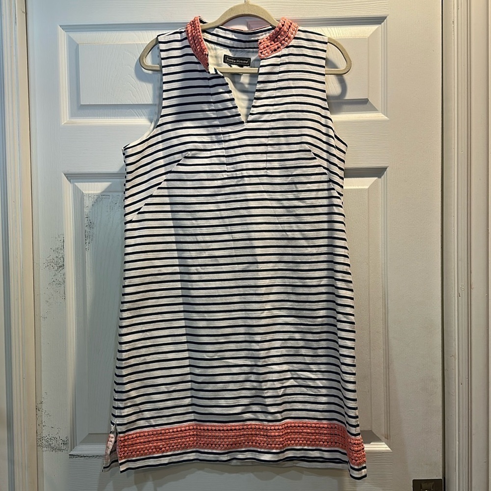 Jessica Howard Navy Striped Nautical Sleeveless Dress 16 plus Spring Easter